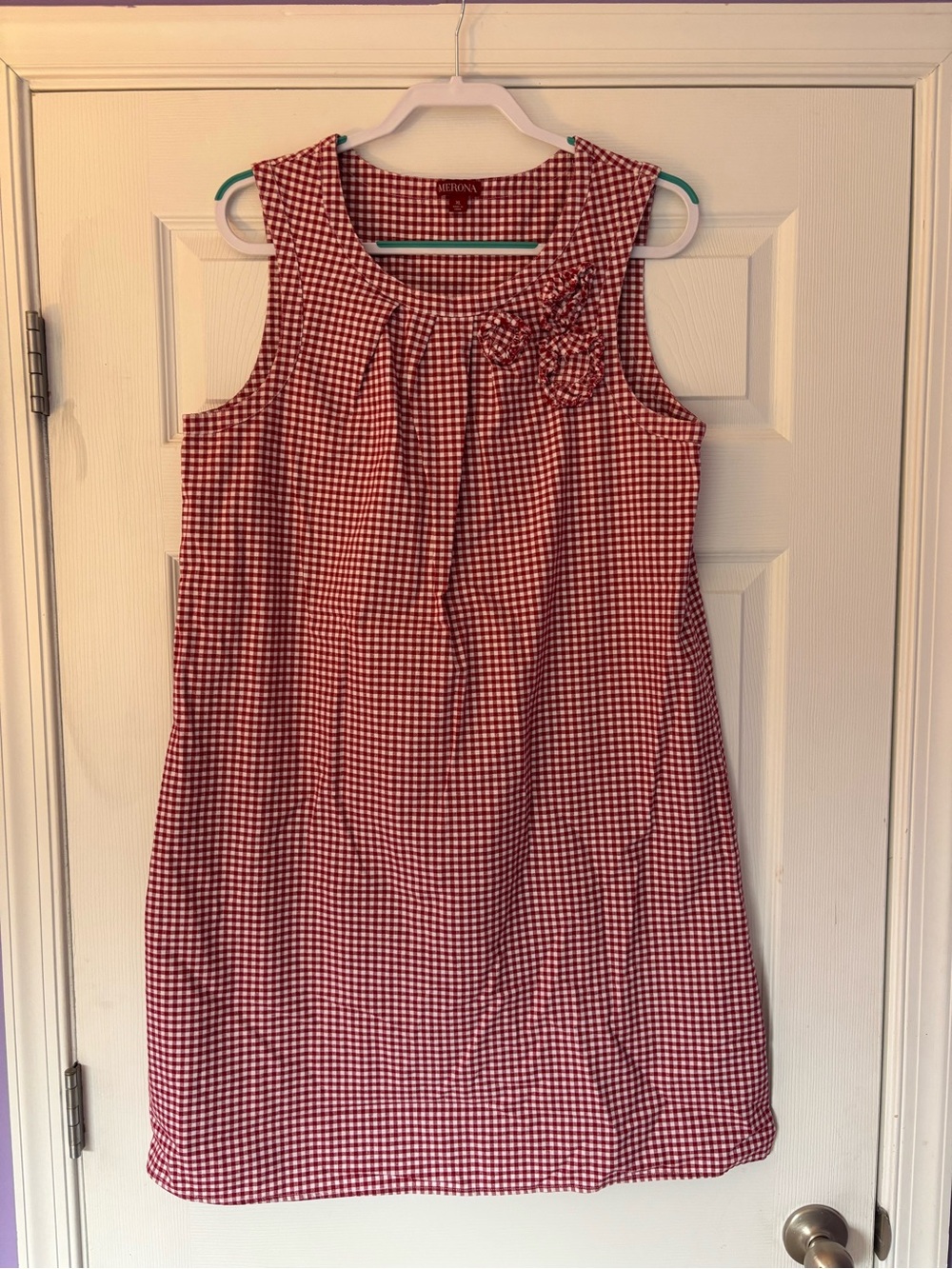 Merona Red Gingham Sleeveless Dress with Floral Detail